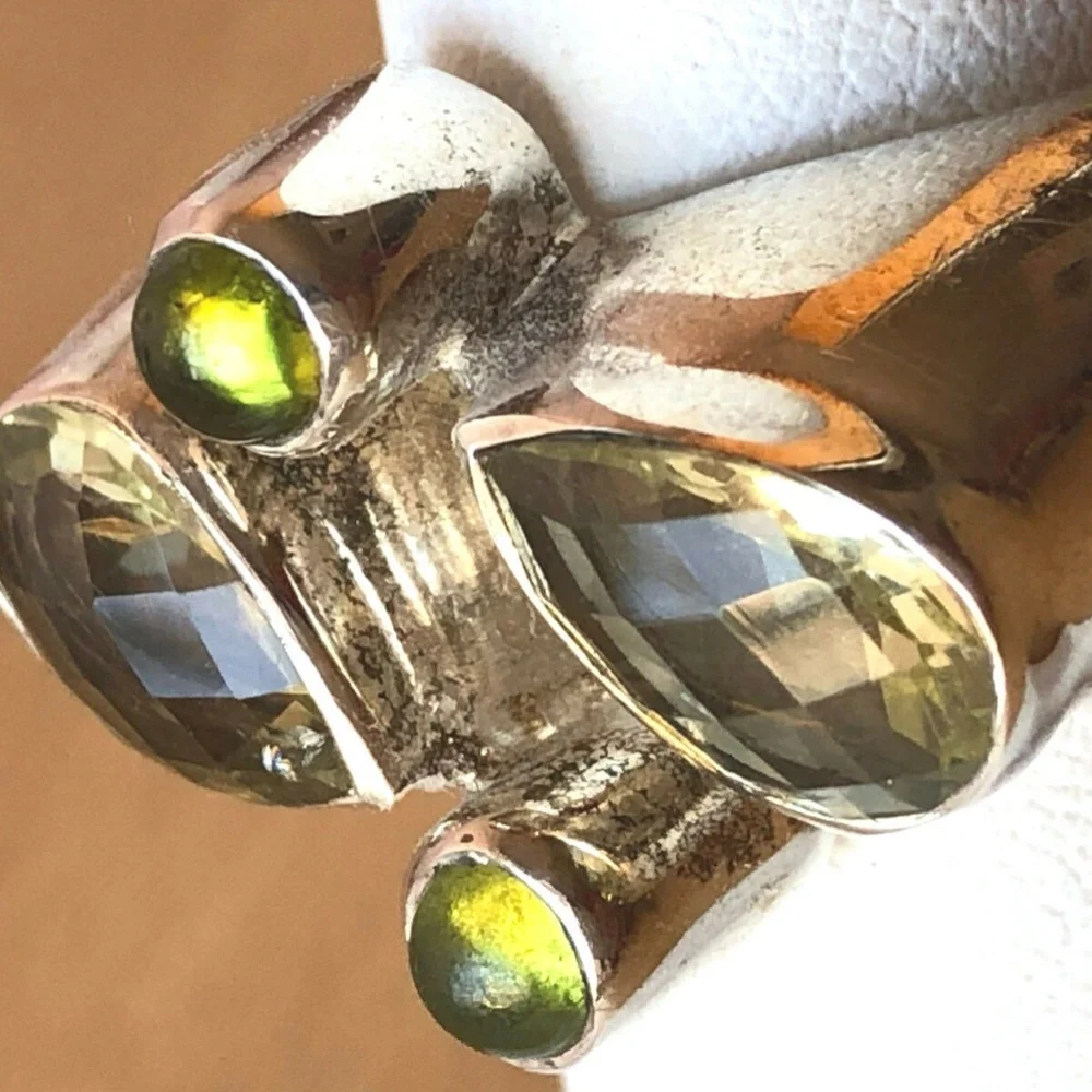 VINTAGE ARYA LEMON QUARTZ AND PERIDOT RING